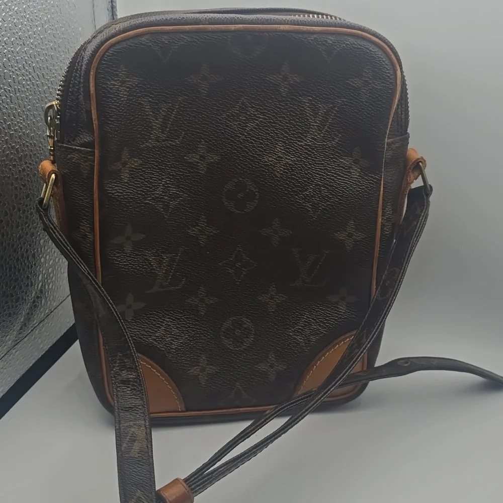 Louis Vuitton Brown Monogram Canvas Crossbody Bag with Tan Trim comes with COA
